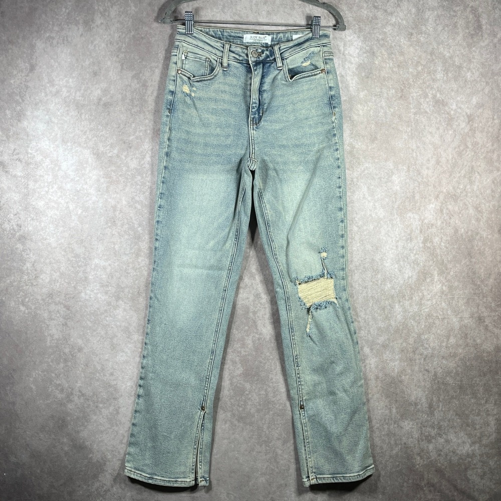 Judy Blue Jeans Womens Size 7/28 Blue Light Wash Denim Straight Distressed‎